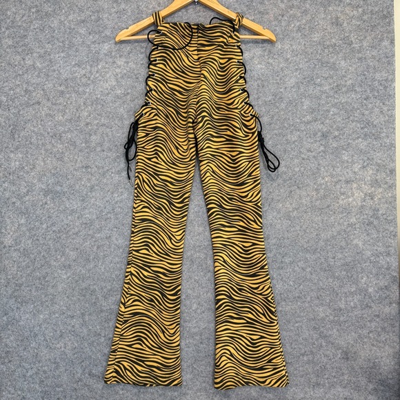 Hidden Cult Tiger Striped Jumpsuit Womens‎ XS Lace Up Wynn Pants Flared RARE - Picture 7 of 11